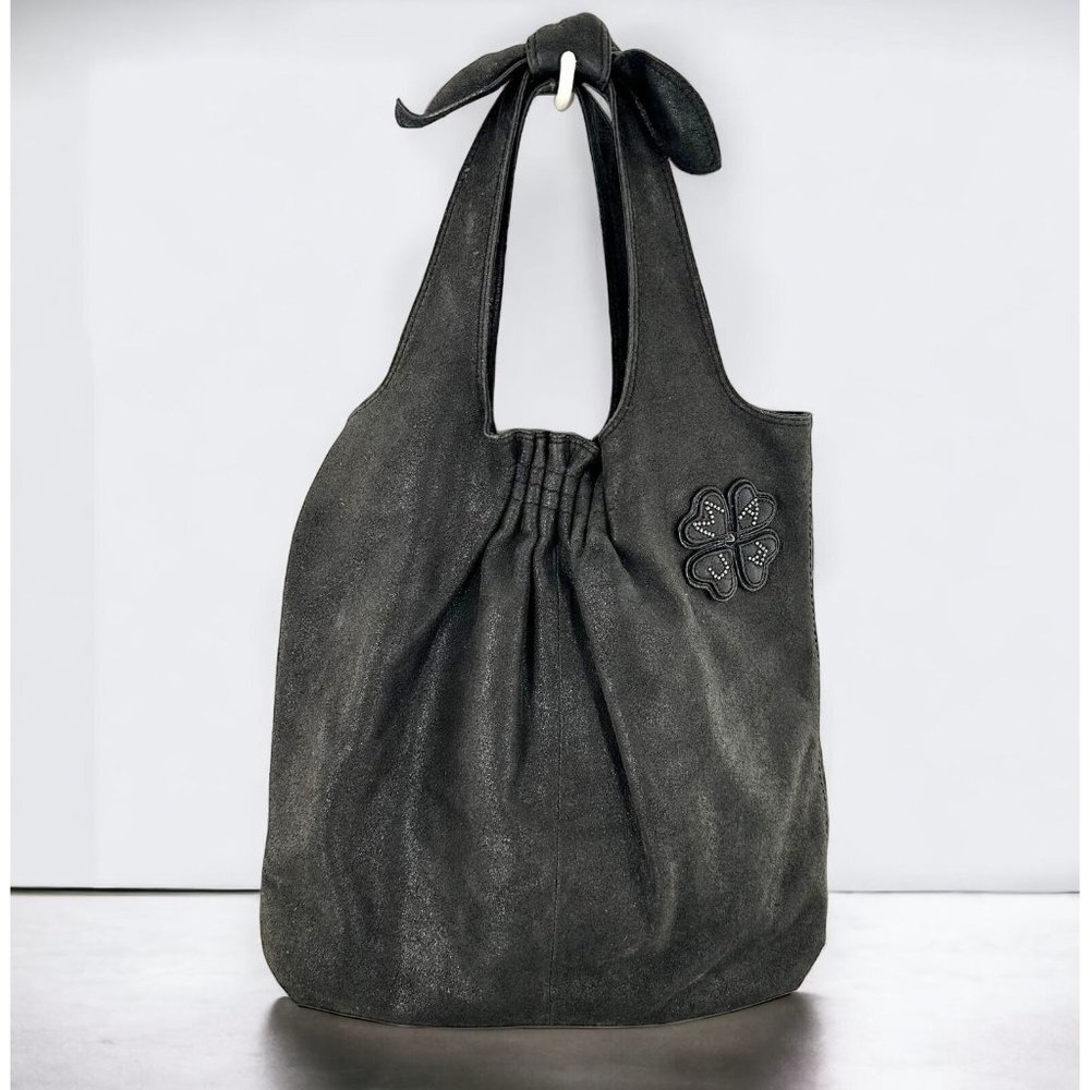Marc Jacobs Vida Black Nubuck Leather 4 Leaf Clover Shoulder Purse